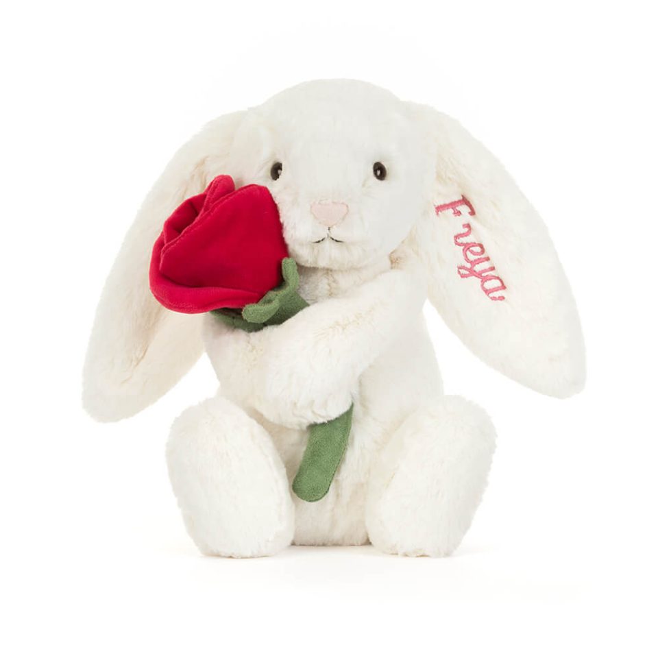 JellyCat Personalized Cream Bunny With Rose